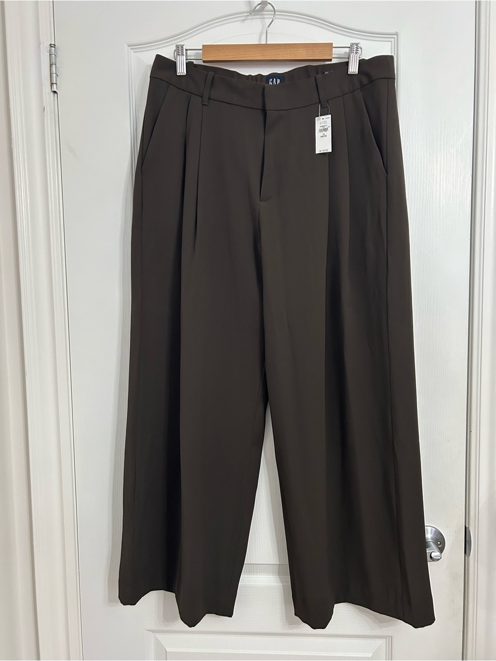 NWT GAP Wide-Leg Pleated Pants — Dark Brownish Green Women’s Size 14